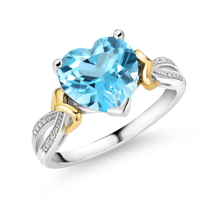 Swiss Blue Topaz - November_5_Ring in 925 Sterling Silver and 10K Yellow Gold