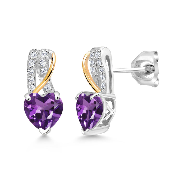 Amethyst - February_Earrings in 925 Sterling Silver and 10K Yellow Gold