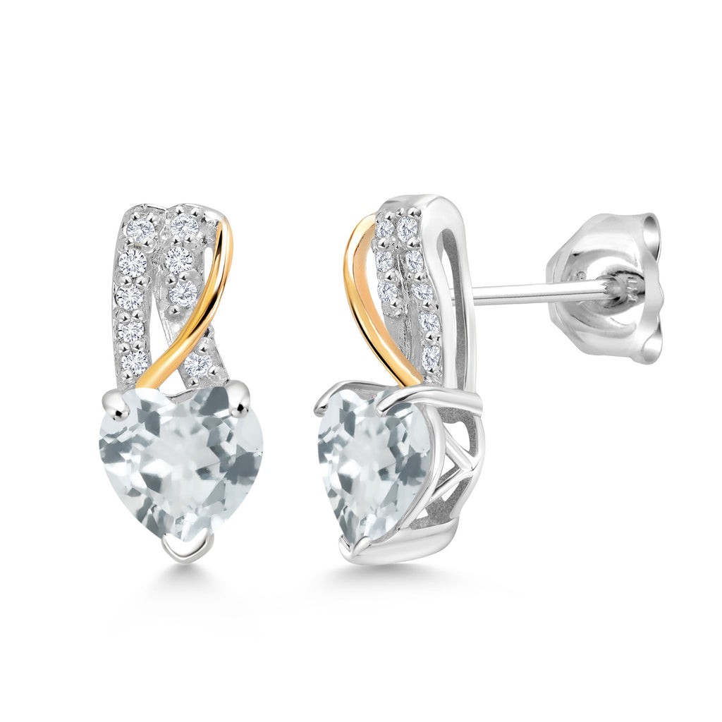 Aquamarine - March_Earrings in 925 Sterling Silver and 10K Yellow Gold