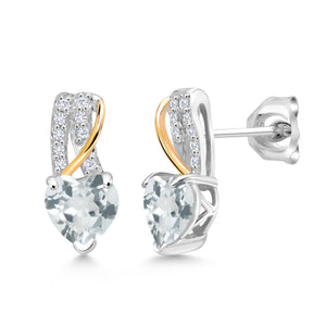 Aquamarine - March_Earrings in 925 Sterling Silver and 10K Yellow Gold