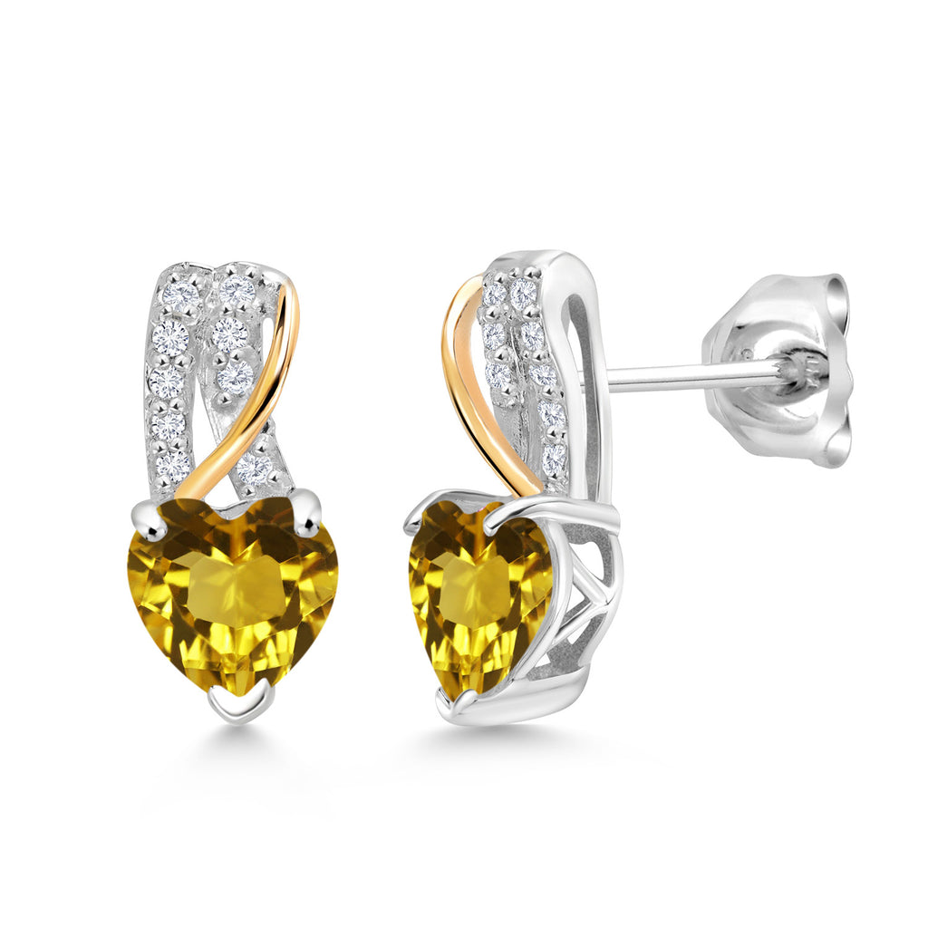 Citrine - November_Earrings in 925 Sterling Silver and 10K Yellow Gold