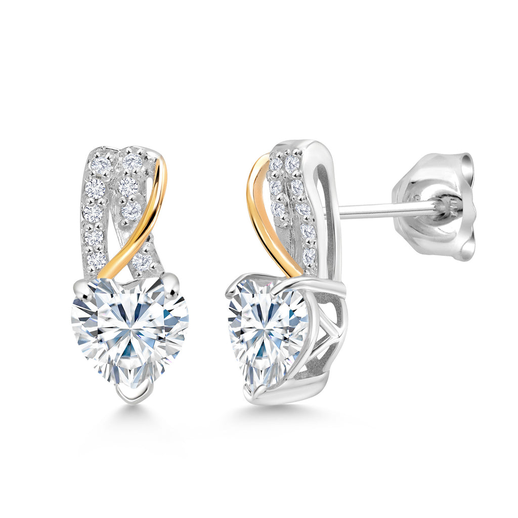 White Moissanite - April_Earrings in 925 Sterling Silver and 10K Yellow Gold