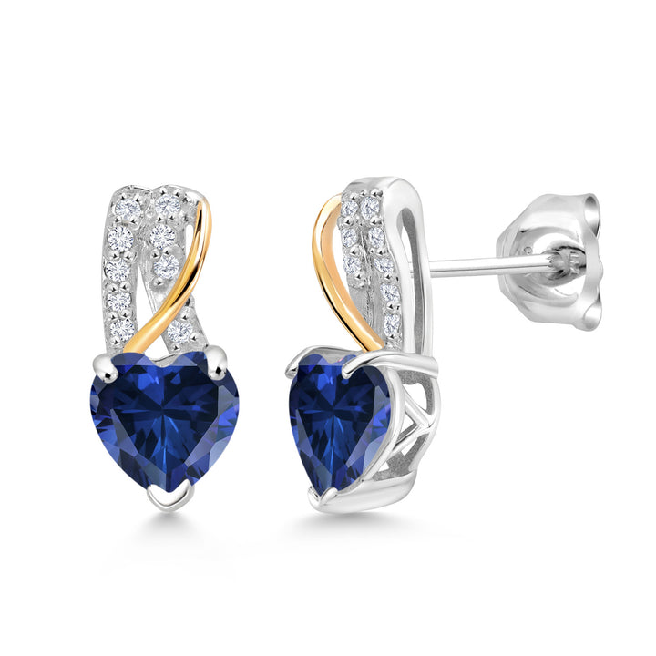 Blue Created Sapphire - September_Earrings in 925 Sterling Silver and 10K Yellow Gold