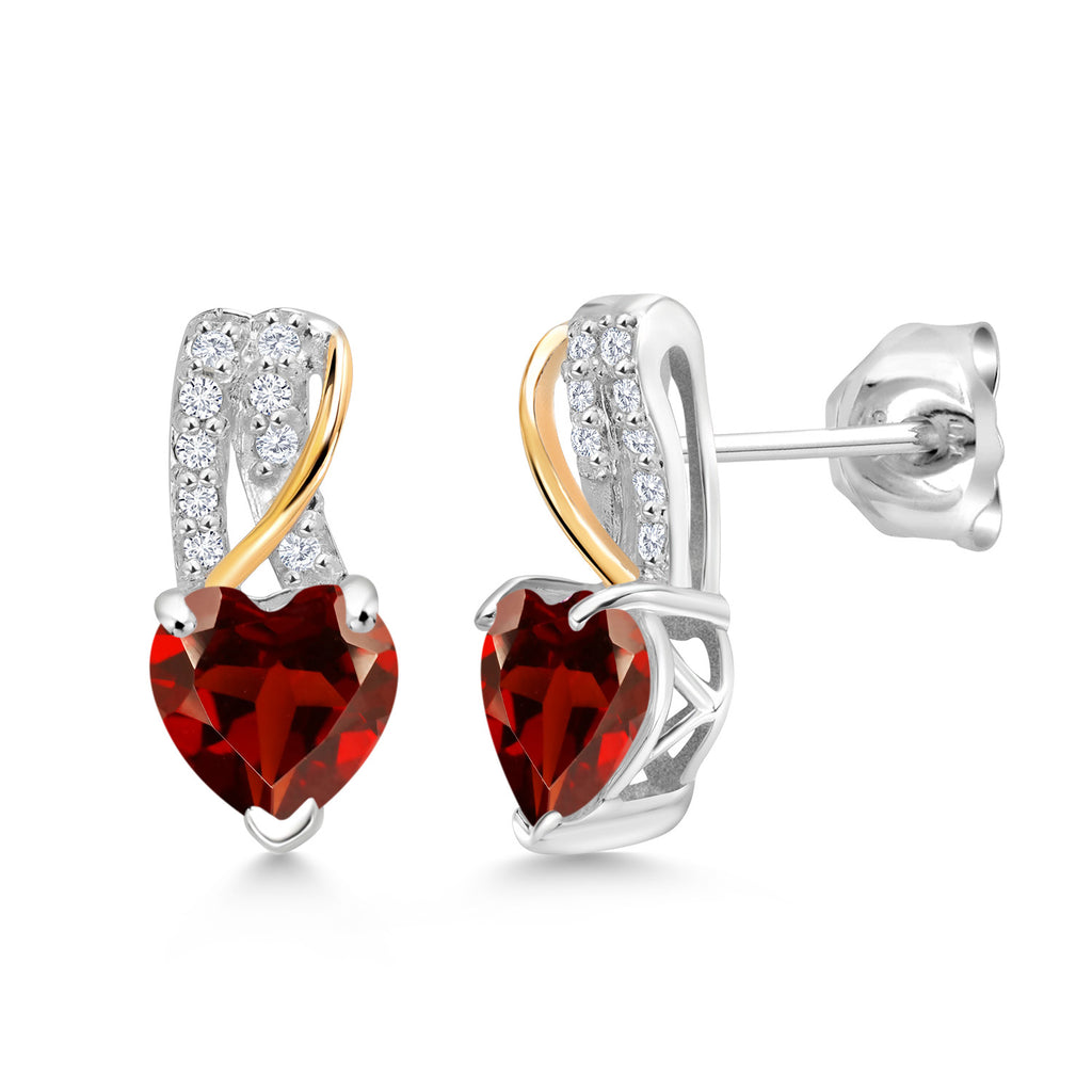 Garnet - January_Earrings in 925 Sterling Silver and 10K Yellow Gold