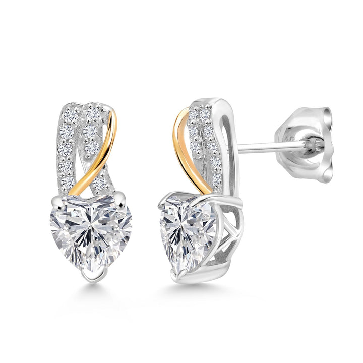 925 Sterling Silver and 10K Yellow Gold IGI Certified Lab Grown Diamond Heart Shape Earrings For Women | 2.18 Cttw | Heart Shape Diamonds Each 1 Ct | F-G Color | VS Clarity