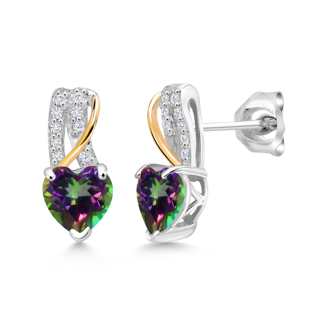 Green Mystic Topaz_Earrings in 925 Sterling Silver and 10K Yellow Gold