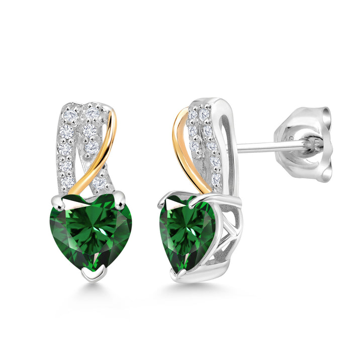 Nano Emerald - May_Earrings in 925 Sterling Silver and 10K Yellow Gold