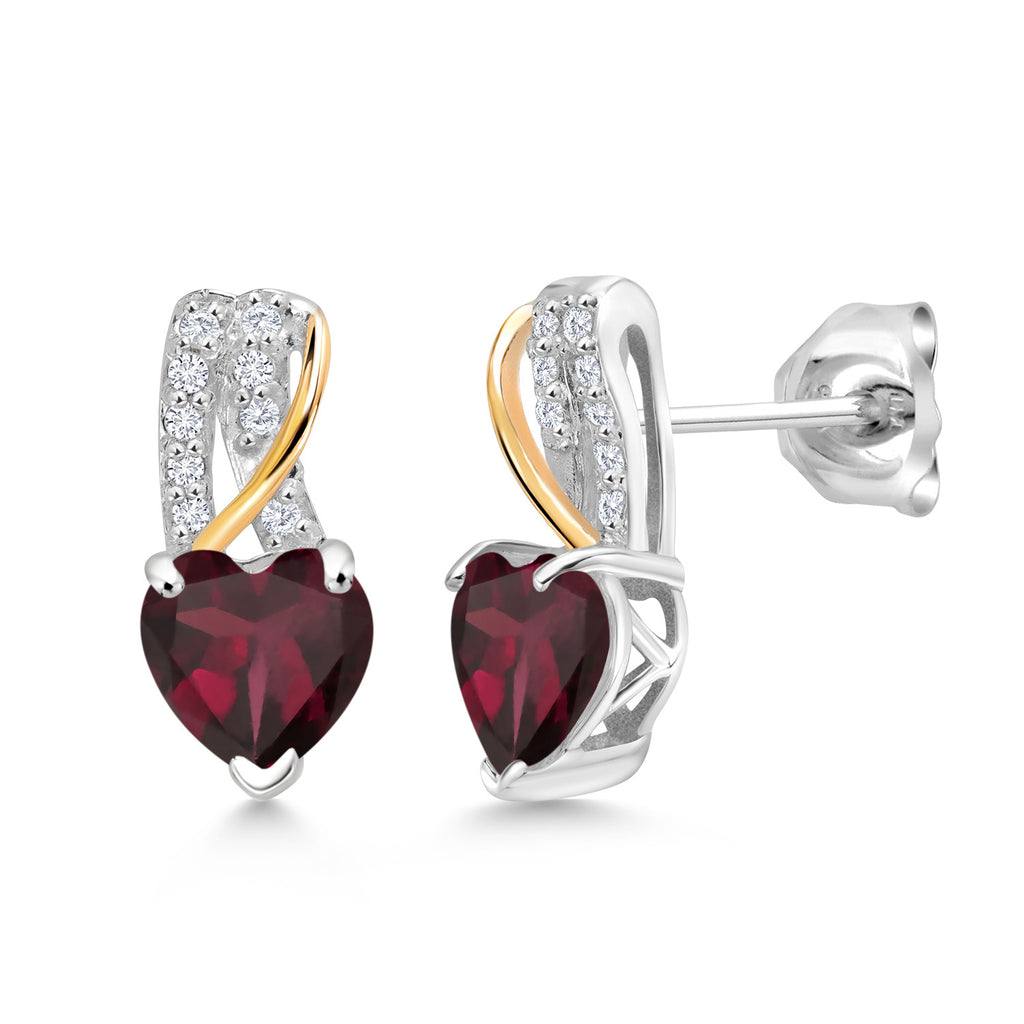 Rhodolite Garnet_Earrings in 925 Sterling Silver and 10K Yellow Gold