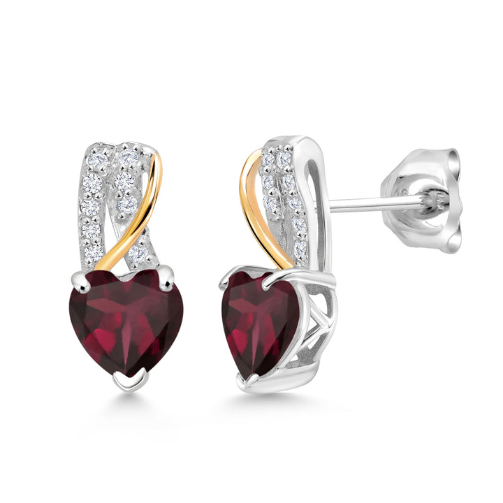 Rhodolite Garnet_Earrings in 925 Sterling Silver and 10K Yellow Gold