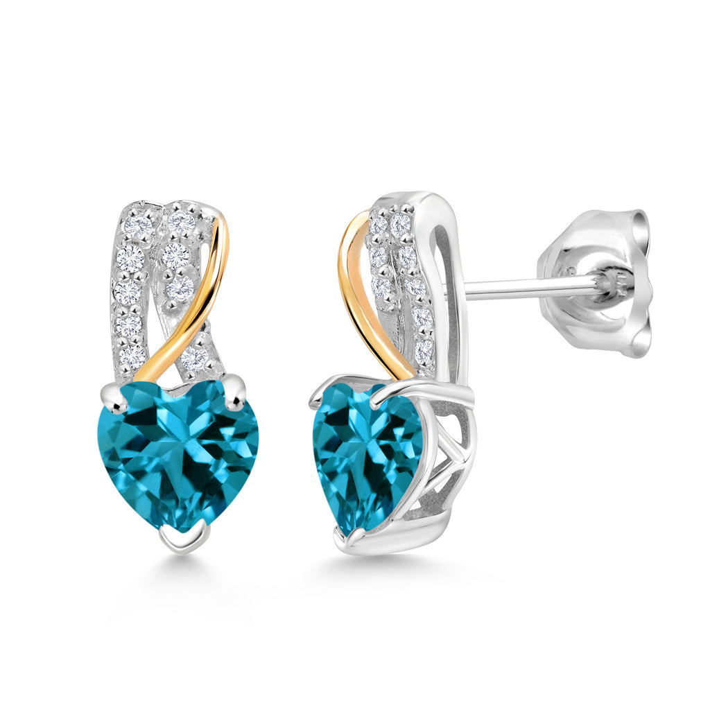 London Blue Topaz - November_Earrings in 925 Sterling Silver and 10K Yellow Gold
