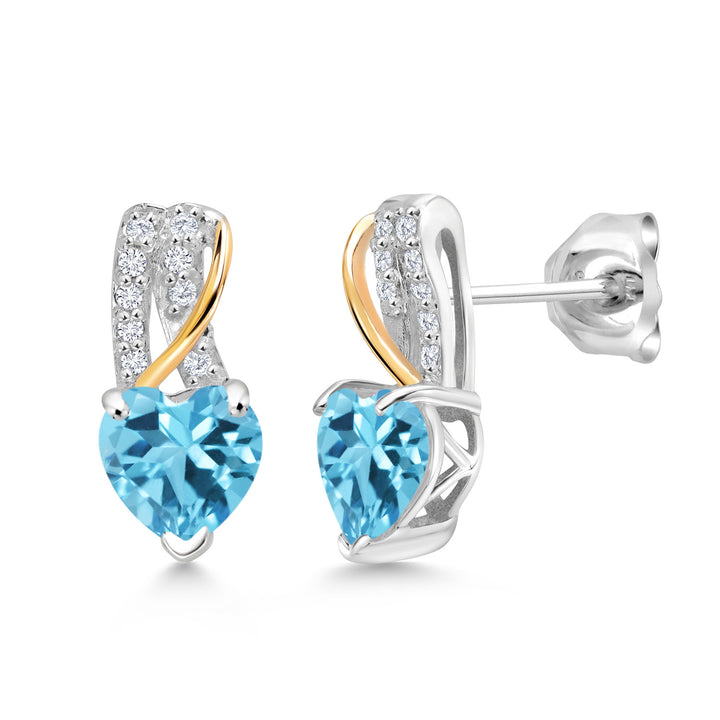 Swiss Blue Topaz - November_Earrings in 925 Sterling Silver and 10K Yellow Gold