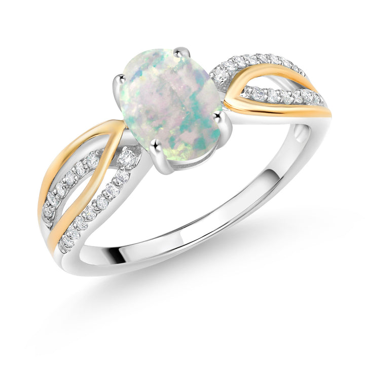 White Opal-Cabochon - October_7_Ring in 925 Sterling Silver and 10K Yellow Gold