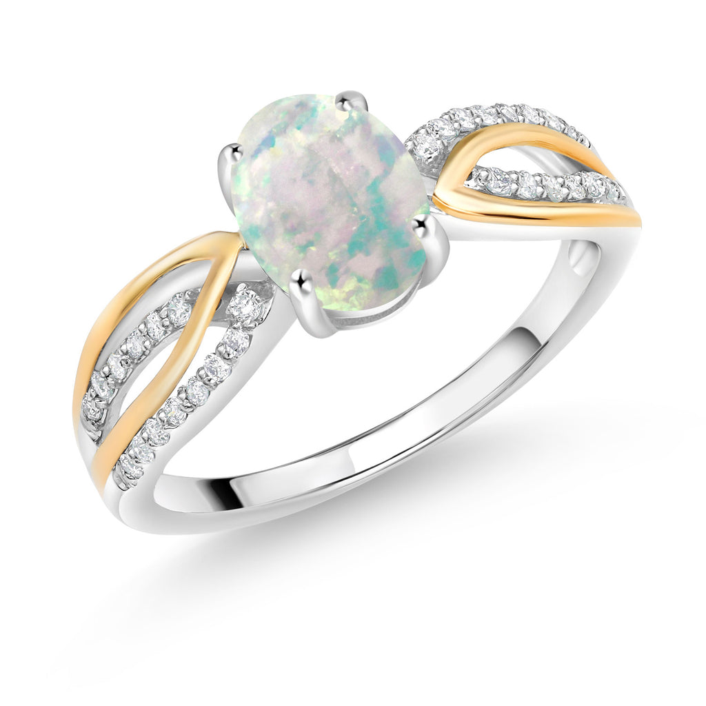 White Opal-Cabochon - October_6_Ring in 925 Sterling Silver and 10K Yellow Gold
