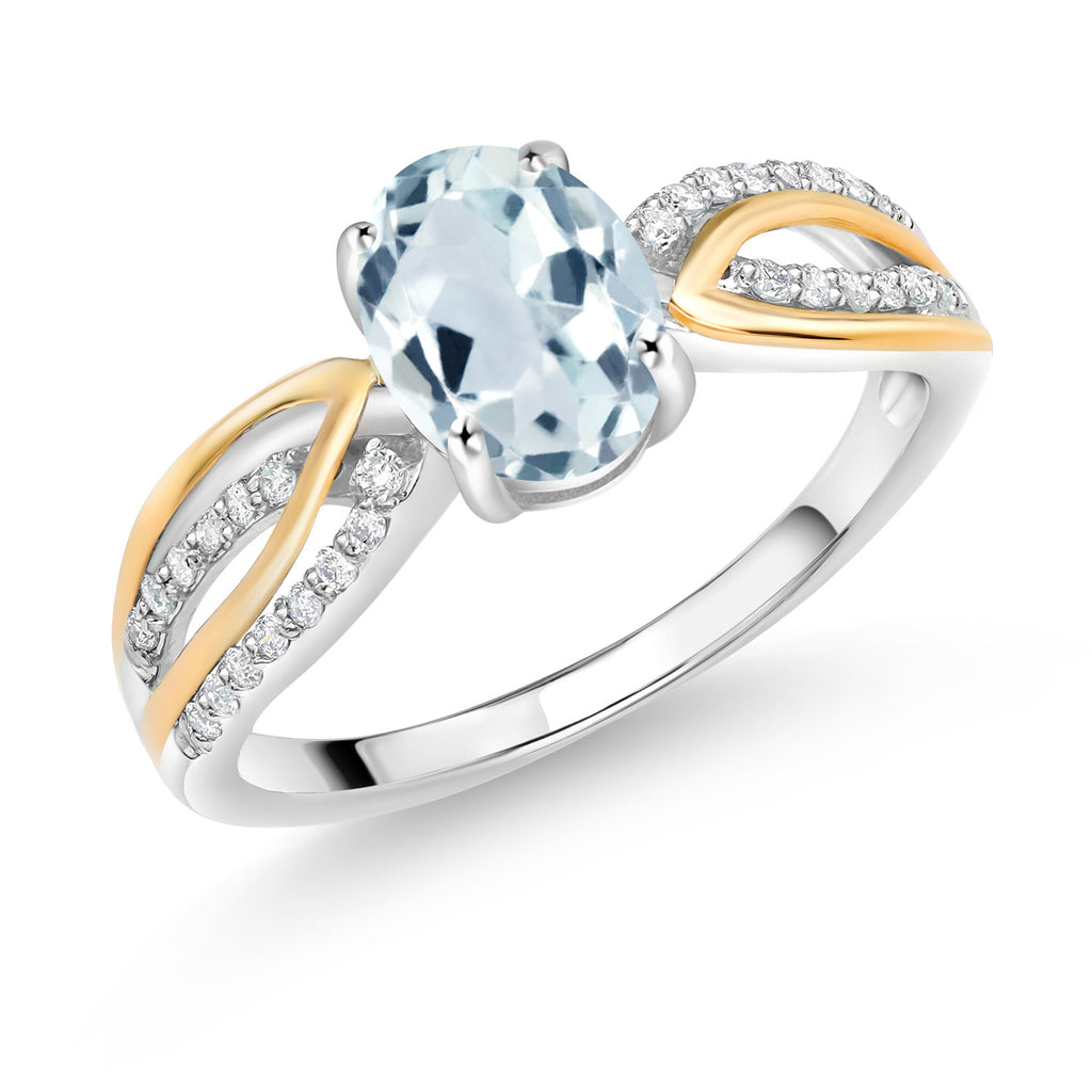 Aquamarine - March_7_Ring in 925 Sterling Silver and 10K Yellow Gold
