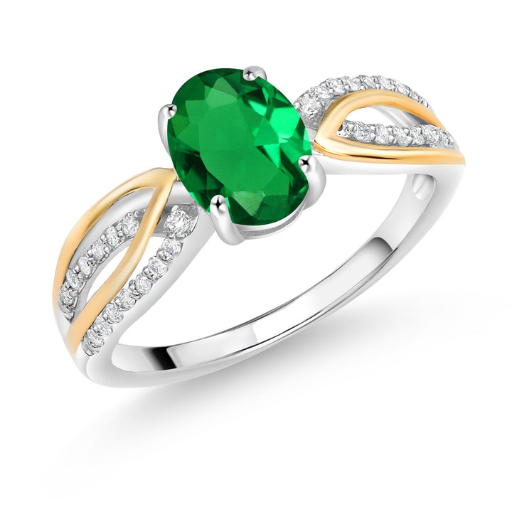 Nano Emerald - May_5_Ring in 925 Sterling Silver and 10K Yellow Gold