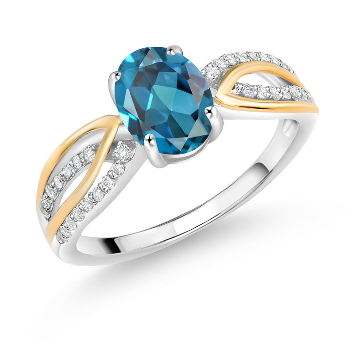 London Blue Topaz - November_5_Ring in 925 Sterling Silver and 10K Yellow Gold