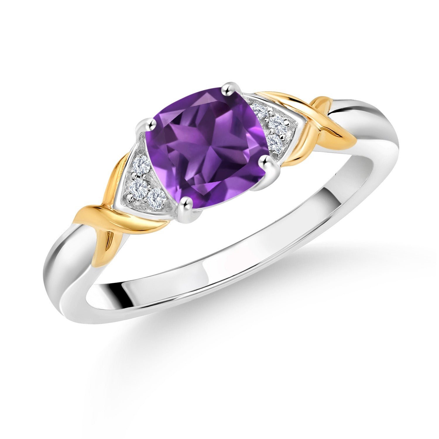 Amethyst - February_6_Ring in 925 Sterling Silver and 10K Yellow Gold