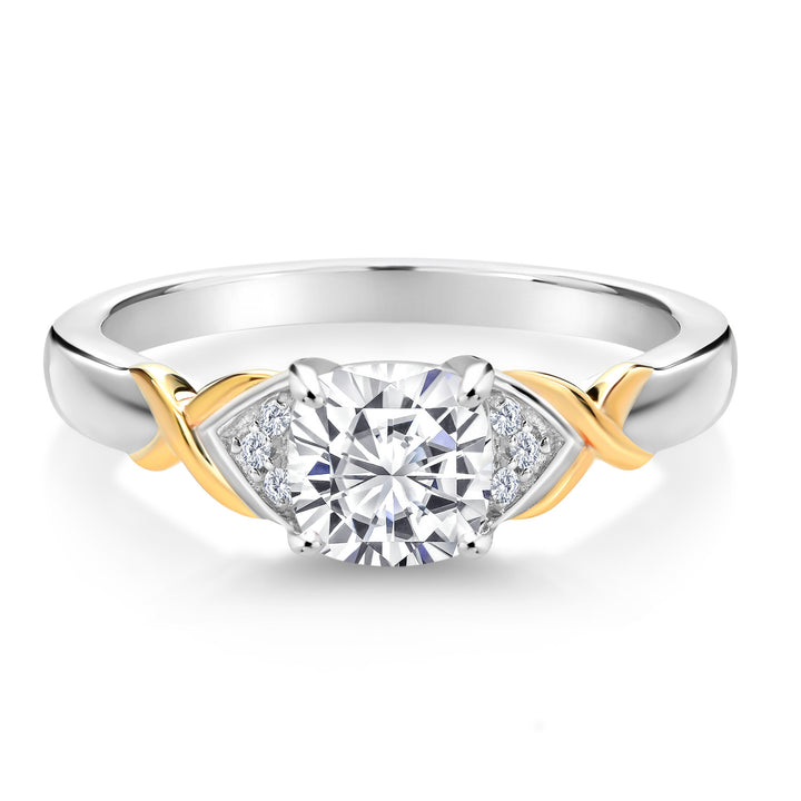 White Moissanite - April_5_Ring in 925 Sterling Silver and 10K Yellow Gold
