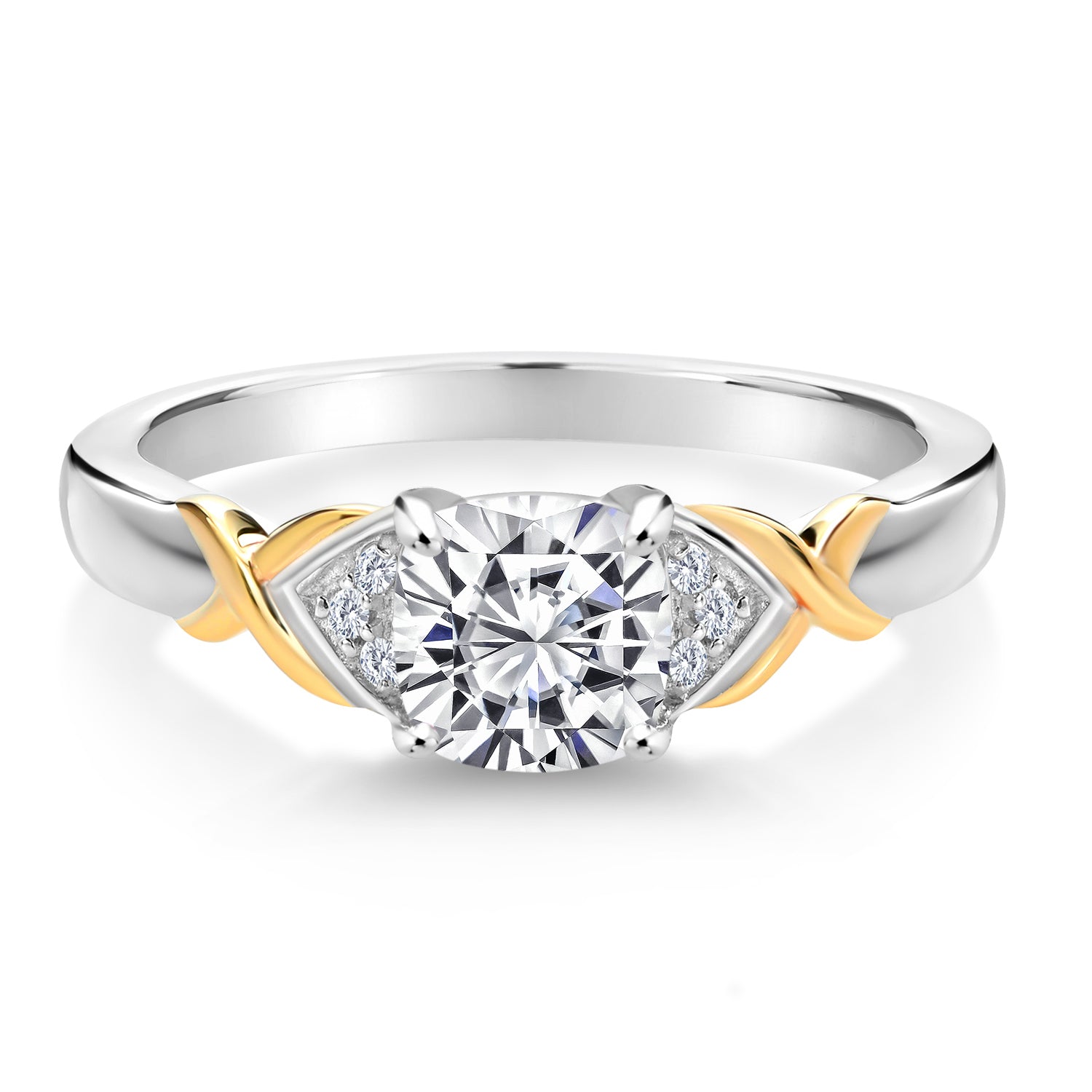 925 Silver and 10K Yellow Gold IGI Certified Lab Grown Diamond Engagement Ring For Women | 1.06 Cttw | Center Cushion Cut Diamond 1 Ct | F-G Color | VS Clarity