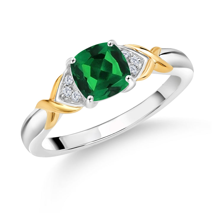 Nano Emerald - May_5_Ring in 925 Sterling Silver and 10K Yellow Gold