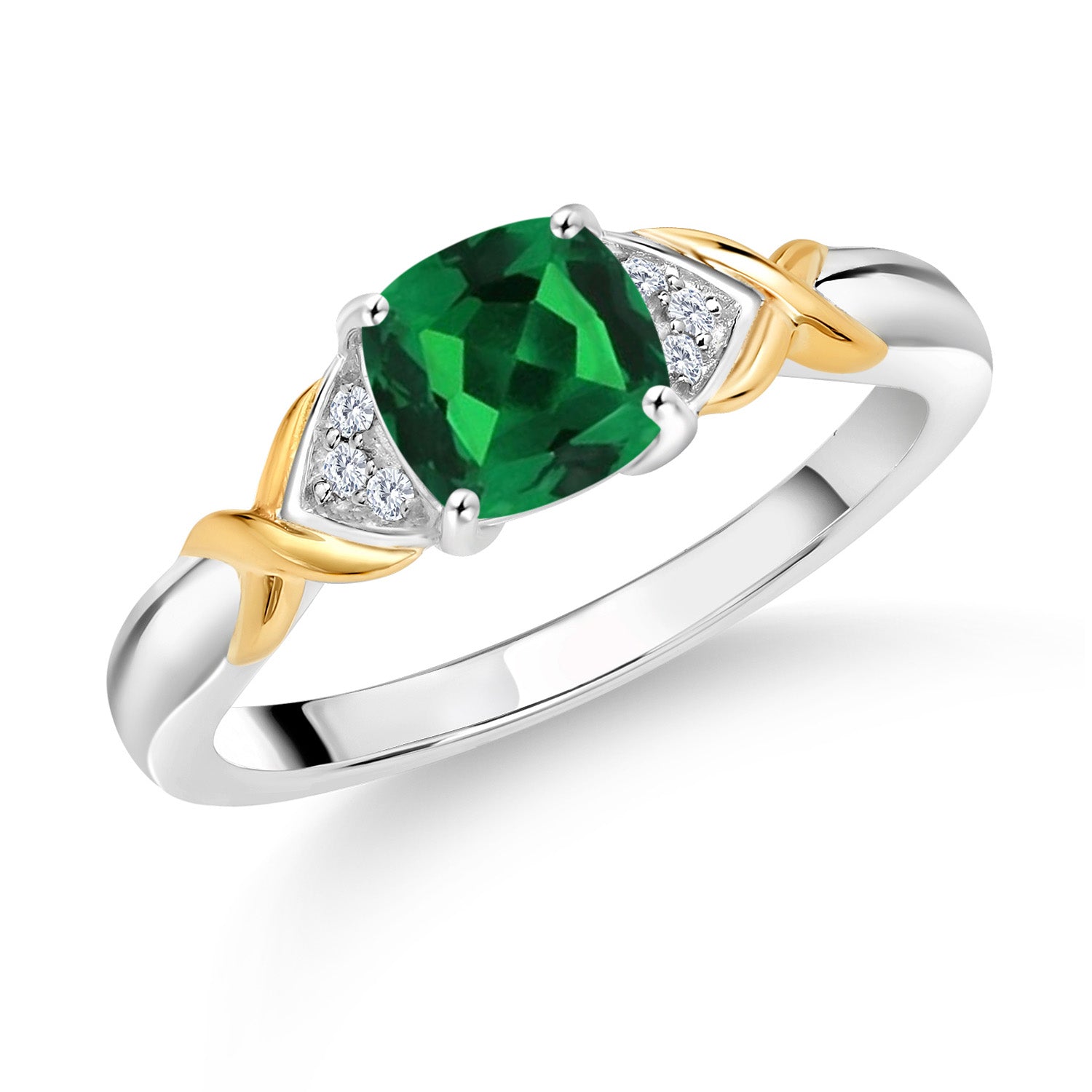 Nano Emerald - May_6_Ring in 925 Sterling Silver and 10K Yellow Gold
