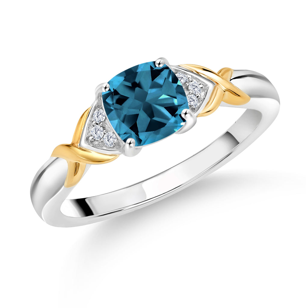 London Blue Topaz - November_7_Ring in 925 Sterling Silver and 10K Yellow Gold