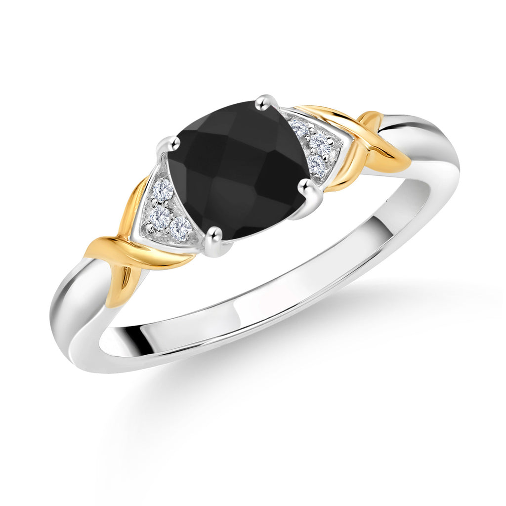 Onyx-Checkerboard - December_5_Ring in 925 Sterling Silver and 10K Yellow Gold