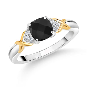Onyx-Checkerboard - December_5_Ring in 925 Sterling Silver and 10K Yellow Gold