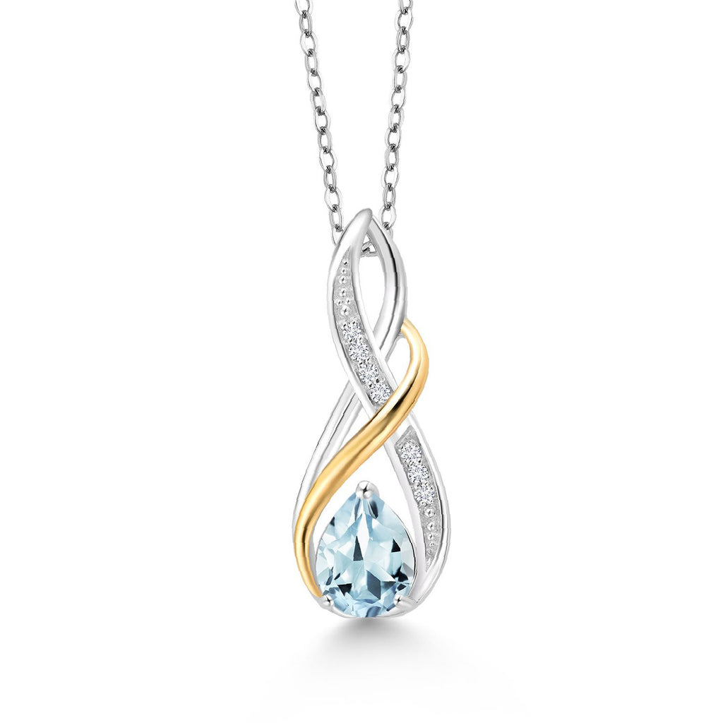Aquamarine - March_Pendant in 925 Sterling Silver and 10K Yellow Gold