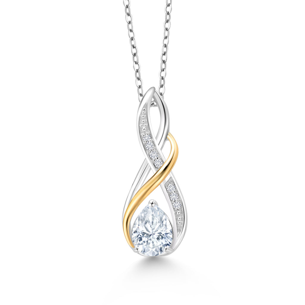 Moissanite - April_Pendant in 925 Sterling Silver and 10K Yellow Gold
