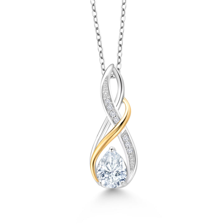 Moissanite - April_Pendant in 925 Sterling Silver and 10K Yellow Gold