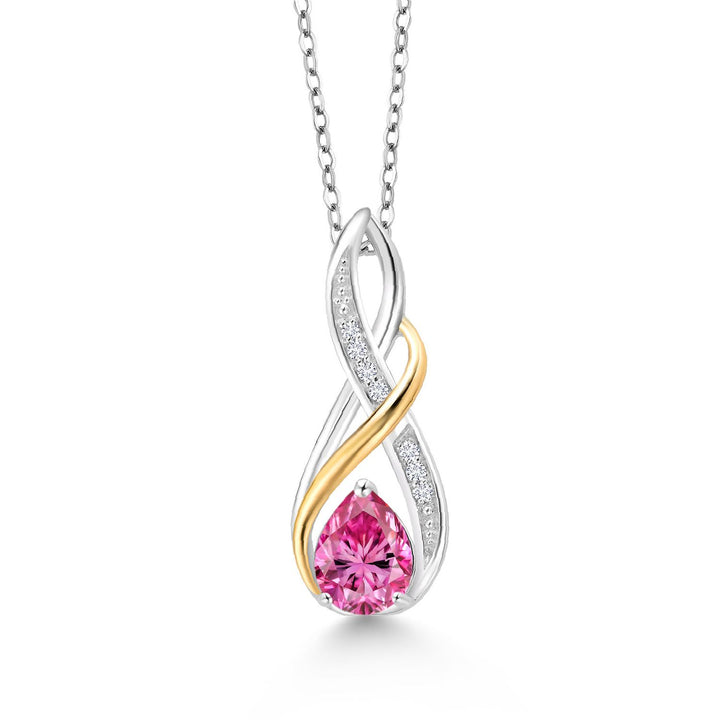 Gem Stone King Teardrop Pendant Necklace For Women | Pear Shape 8X6MM Gemstone Birthstone and White Lab Grown Diamond | 925 Silver and 10K Yellow Gold | With 18 Inch Chain