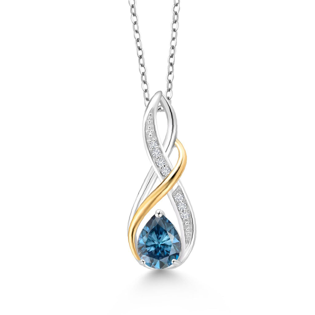 Gem Stone King Teardrop Pendant Necklace For Women | Pear Shape 8X6MM Gemstone Birthstone and White Lab Grown Diamond | 925 Silver and 10K Yellow Gold | With 18 Inch Chain