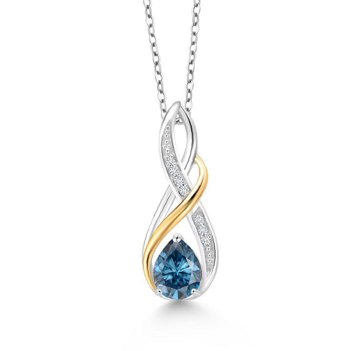 Persian Blue Moissanite - April_Pendant in 925 Sterling Silver and 10K Yellow Gold