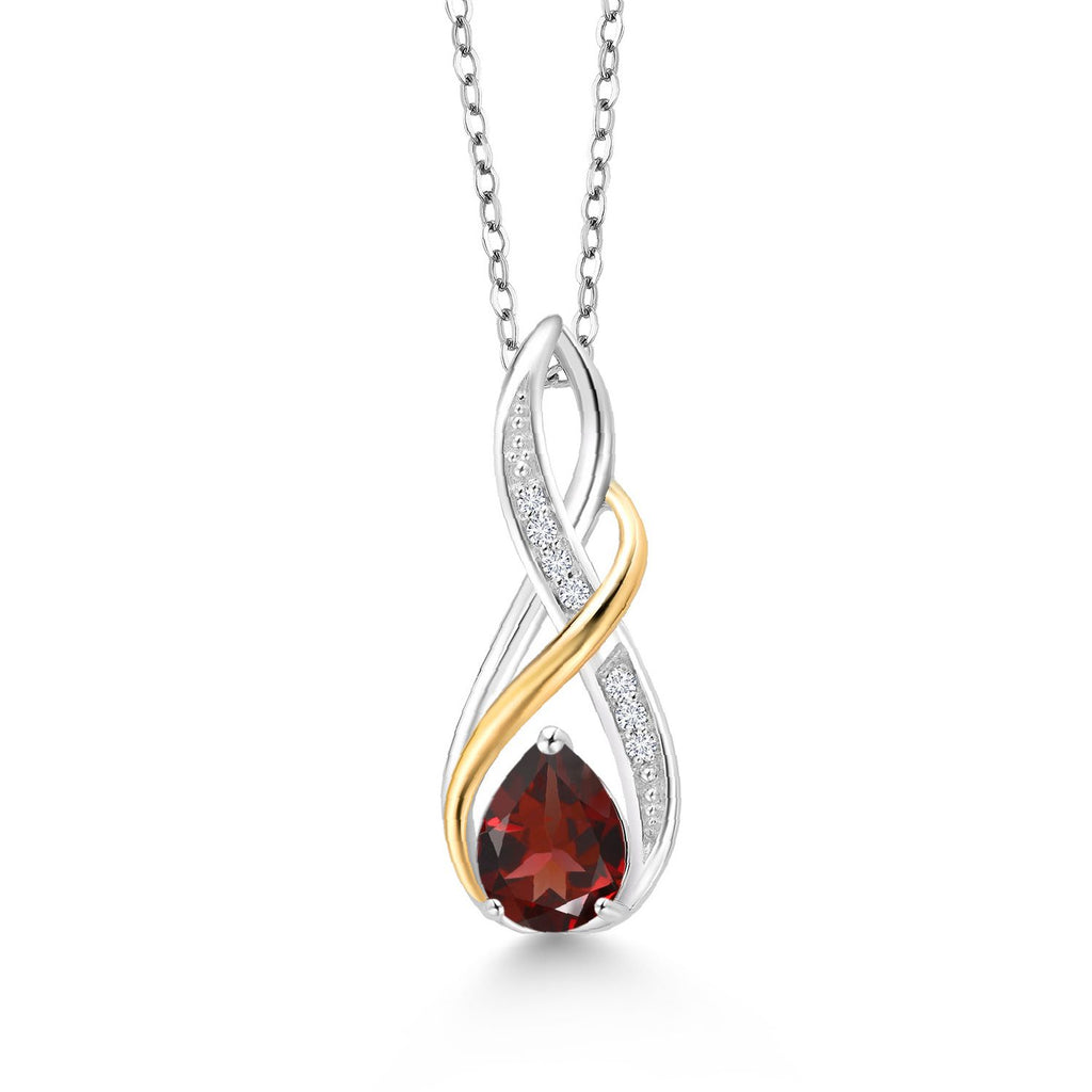 Gem Stone King Teardrop Pendant Necklace For Women | Pear Shape 8X6MM Gemstone Birthstone and White Lab Grown Diamond | 925 Silver and 10K Yellow Gold | With 18 Inch Chain