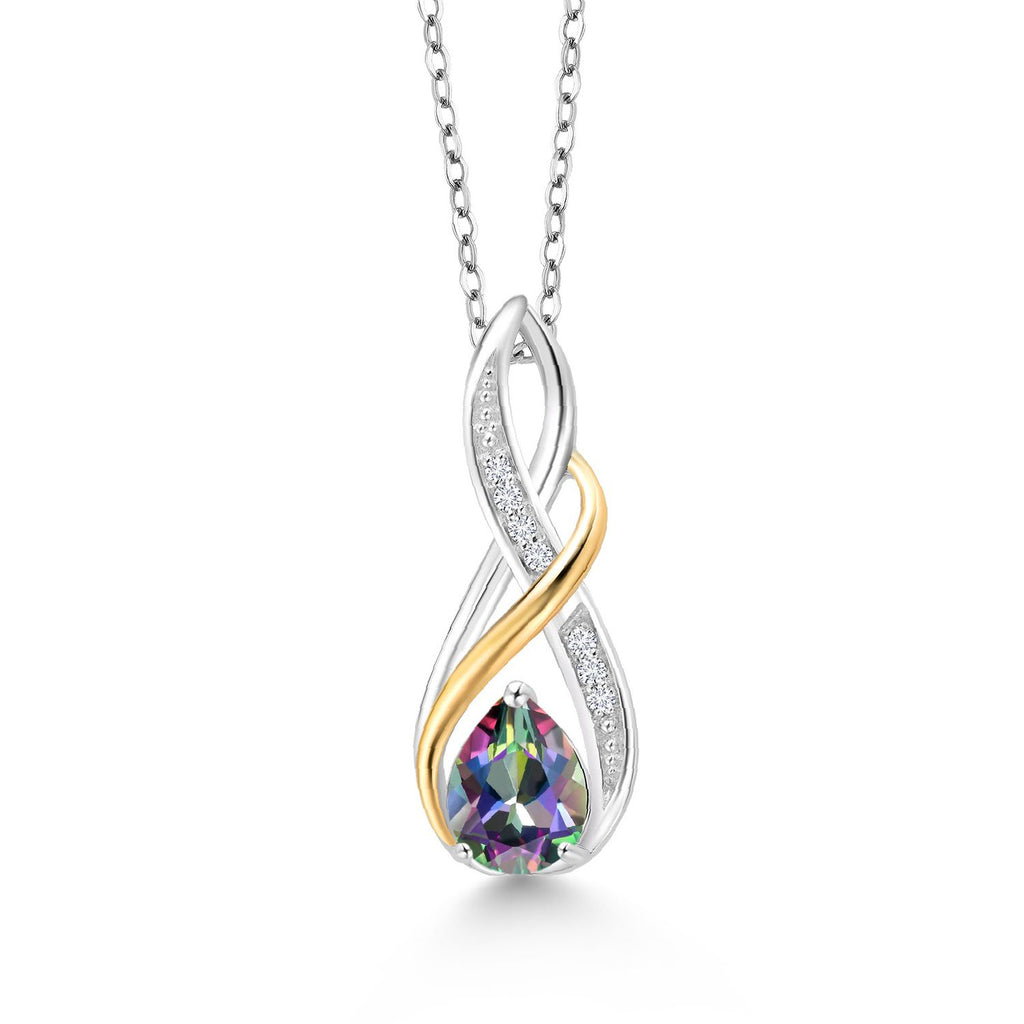Gem Stone King Teardrop Pendant Necklace For Women | Pear Shape 8X6MM Gemstone Birthstone and White Lab Grown Diamond | 925 Silver and 10K Yellow Gold | With 18 Inch Chain