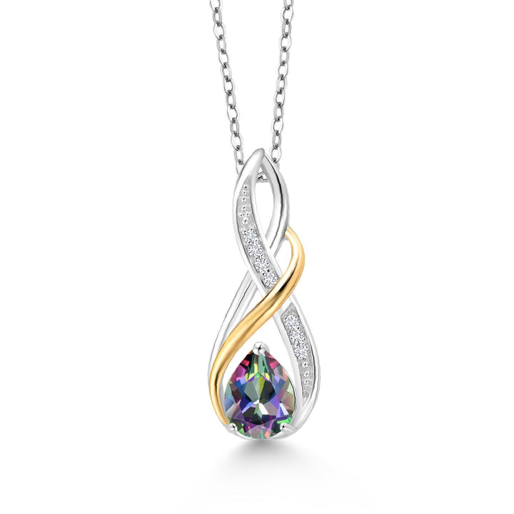 Gem Stone King Teardrop Pendant Necklace For Women | Pear Shape 8X6MM Gemstone Birthstone and White Lab Grown Diamond | 925 Silver and 10K Yellow Gold | With 18 Inch Chain