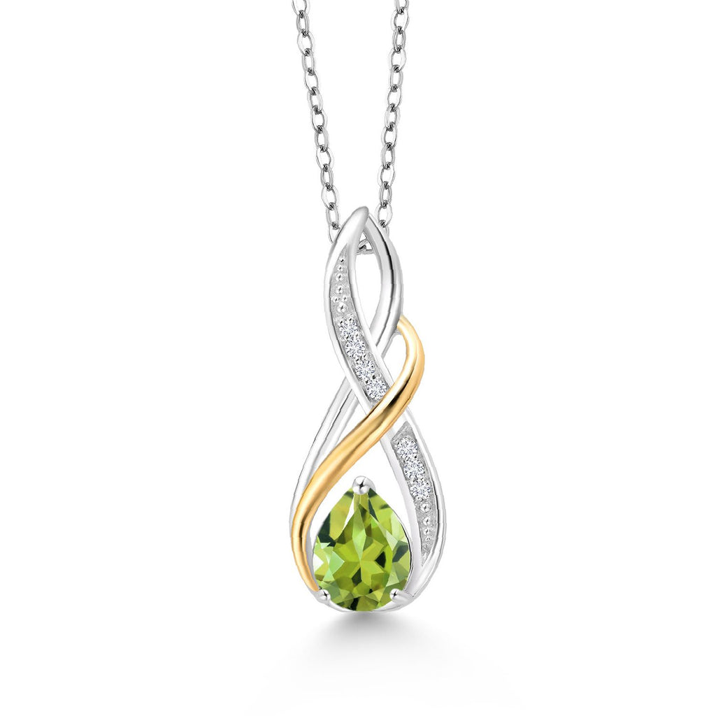 Gem Stone King Teardrop Pendant Necklace For Women | Pear Shape 8X6MM Gemstone Birthstone and White Lab Grown Diamond | 925 Silver and 10K Yellow Gold | With 18 Inch Chain