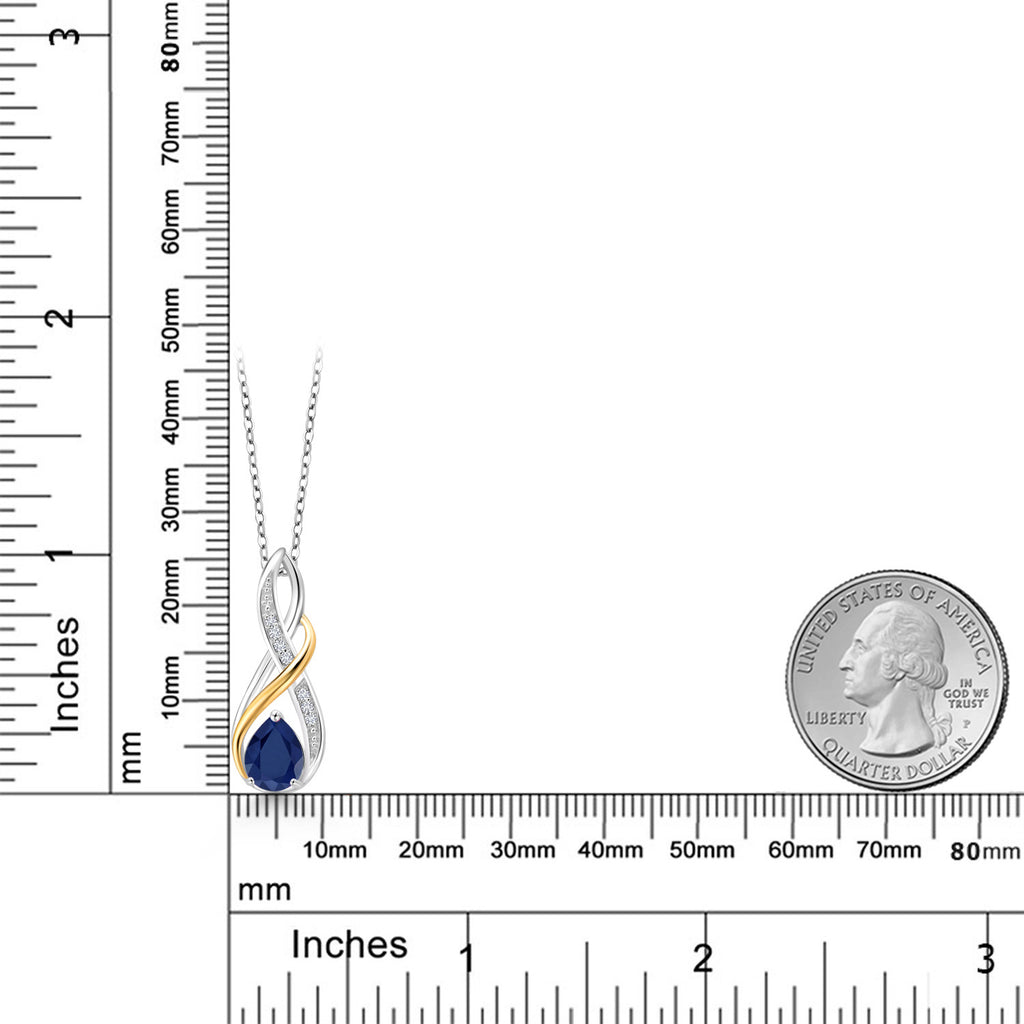 Sapphire and Lab Grown Diamond_Pendant in 925 Sterling Silver and 10K Yellow Gold