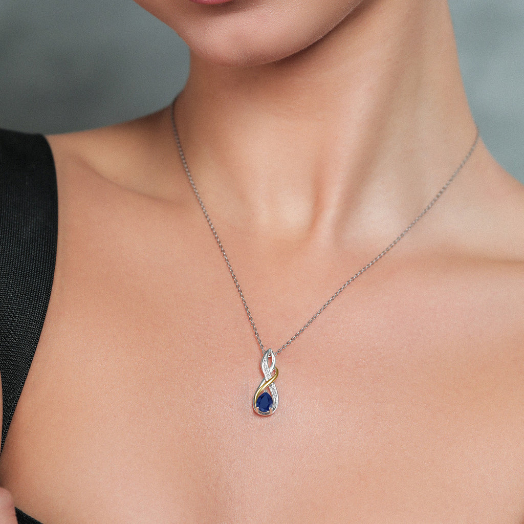 Sapphire and Lab Grown Diamond_Pendant in 925 Sterling Silver and 10K Yellow Gold