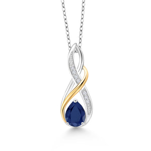 Sapphire and Lab Grown Diamond_Pendant in 925 Sterling Silver and 10K Yellow Gold