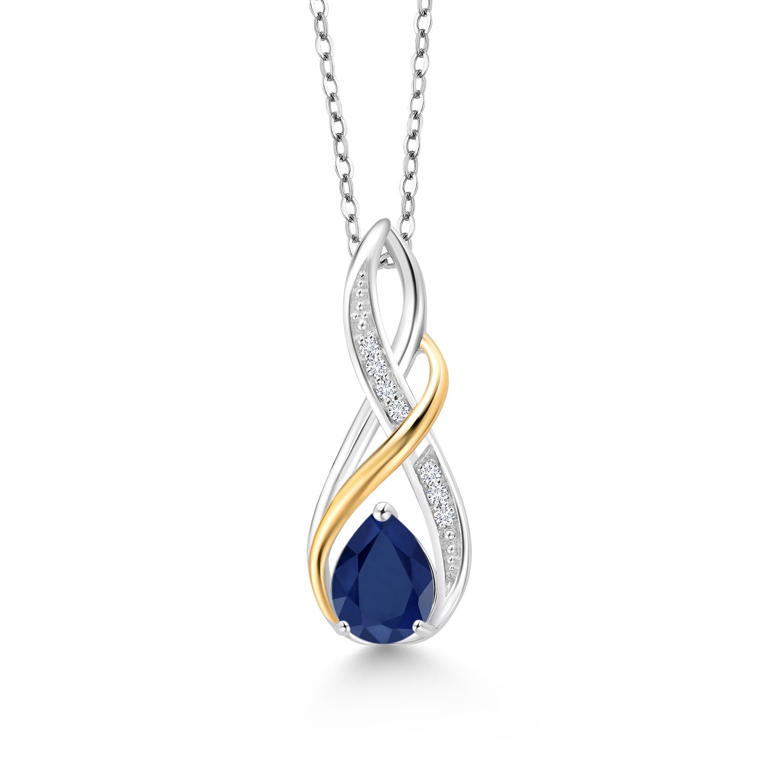 Sapphire and Lab Grown Diamond_Pendant in 925 Sterling Silver and 10K Yellow Gold