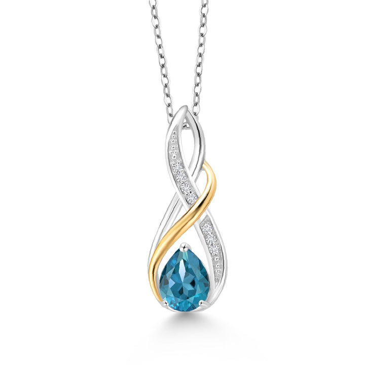 Gem Stone King Teardrop Pendant Necklace For Women | Pear Shape 8X6MM Gemstone Birthstone and White Lab Grown Diamond | 925 Silver and 10K Yellow Gold | With 18 Inch Chain