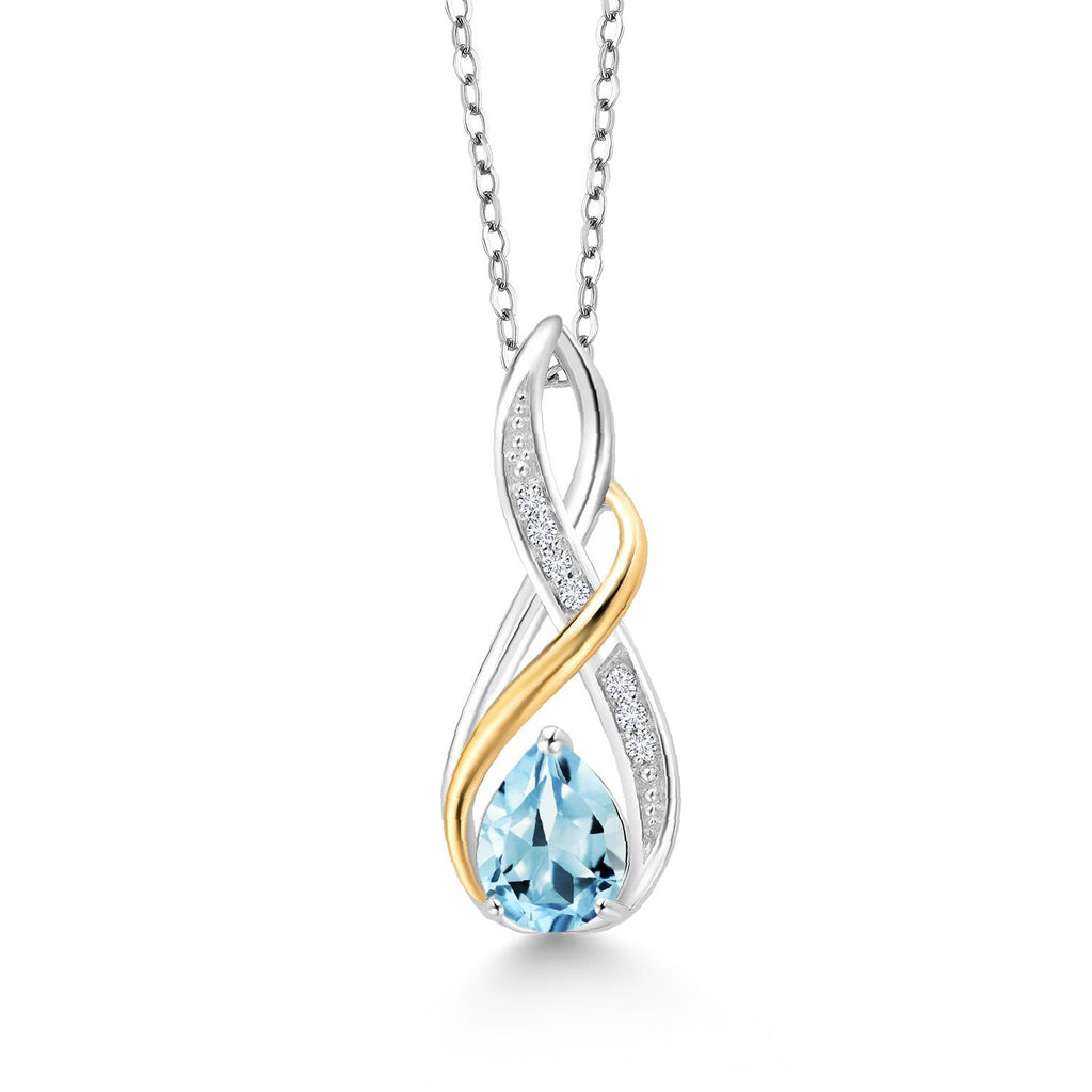 Sky Blue Topaz - November_Pendant in 925 Sterling Silver and 10K Yellow Gold