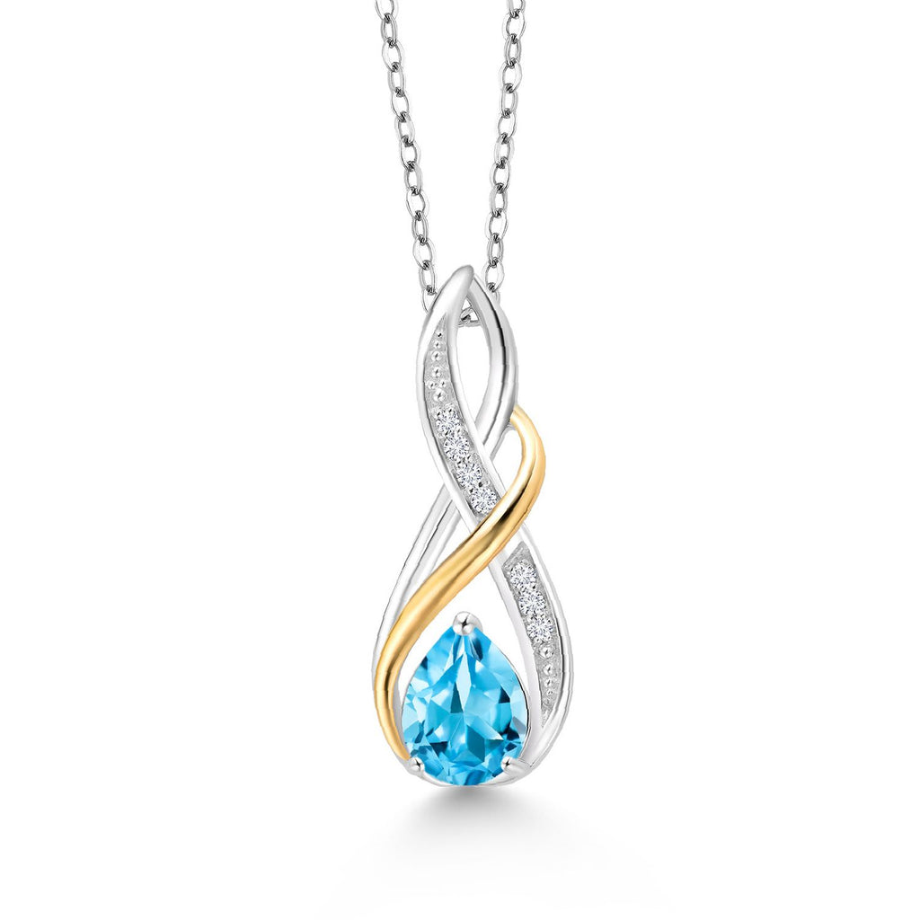 Swiss Blue Topaz - November_Pendant in 925 Sterling Silver and 10K Yellow Gold