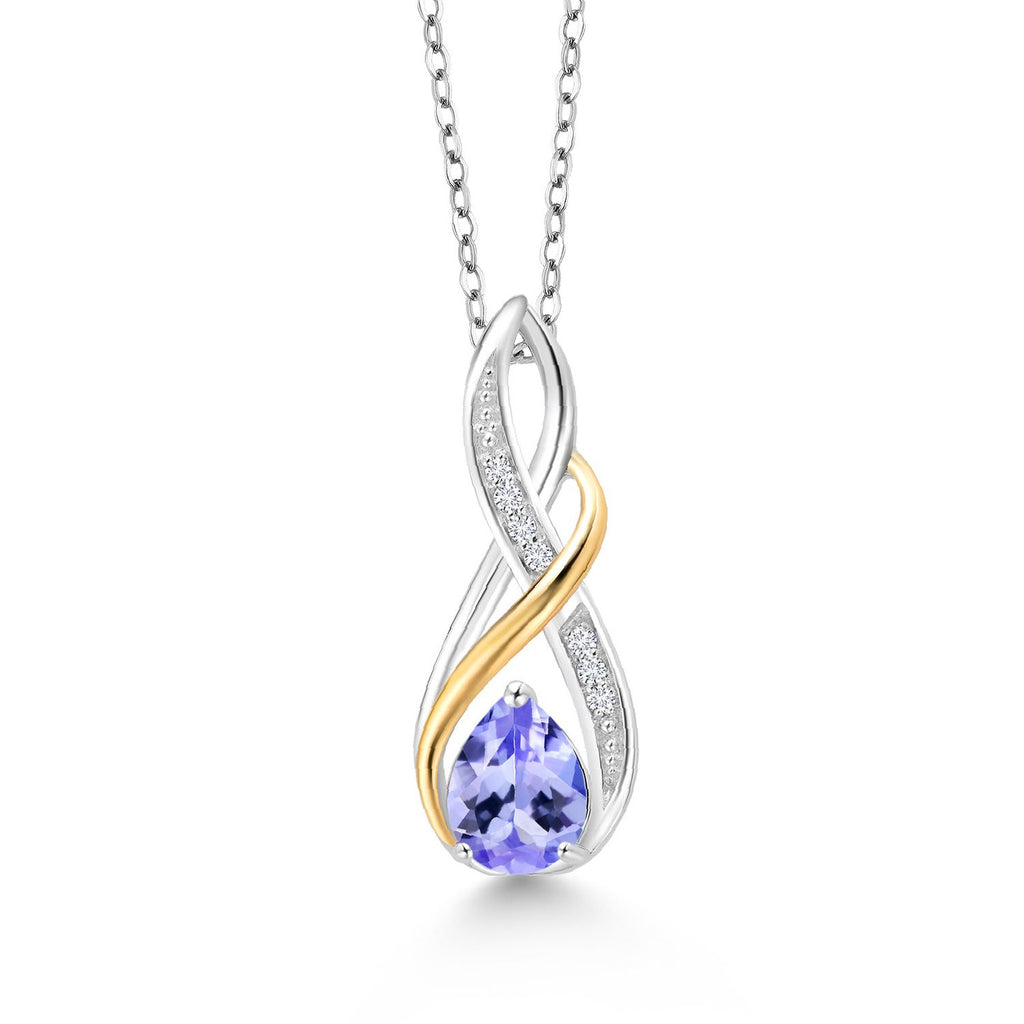 Gem Stone King Teardrop Pendant Necklace For Women | Pear Shape 8X6MM Gemstone Birthstone and White Lab Grown Diamond | 925 Silver and 10K Yellow Gold | With 18 Inch Chain