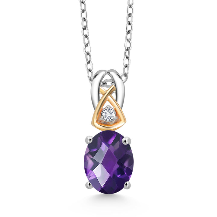 Amethyst-Checkerboard - February_Pendant in 925 Sterling Silver and 10K Yellow Gold