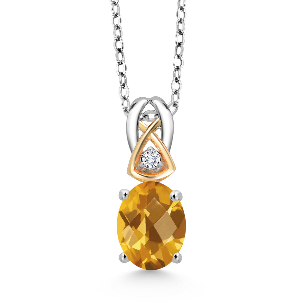 Citrine-Checkerboard - November_Pendant in 925 Sterling Silver and 10K Yellow Gold