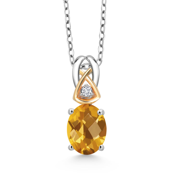 Citrine-Checkerboard - November_Pendant in 925 Sterling Silver and 10K Yellow Gold