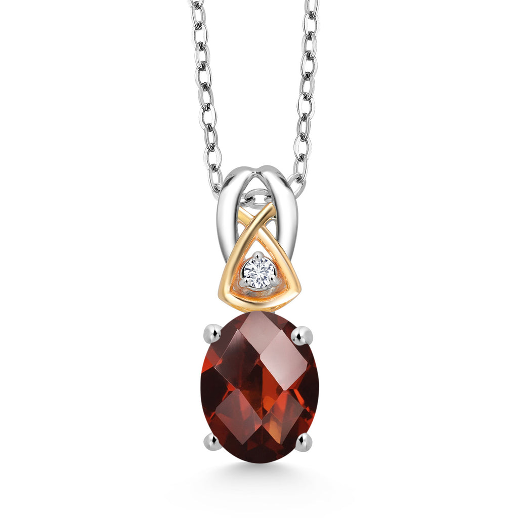 Garnet-Checkerboard - January_Pendant in 925 Sterling Silver and 10K Yellow Gold